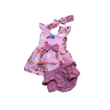 Imagem de Conjunto Menina Bebê Carinho Temático Bebefinn Rosa + Laço de Cabelo, 