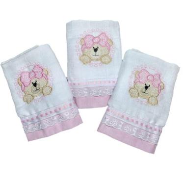 Imagem de Fralda de boca forrada / babete menina - Brilho baby , rosa linda