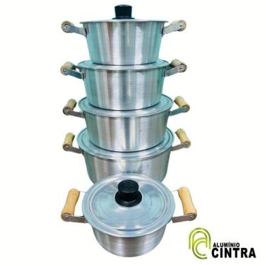 Imagem de Jogo de Panela Caçarola Alumínio Grosso Cônica 2 alças Madeira 5pçs - 