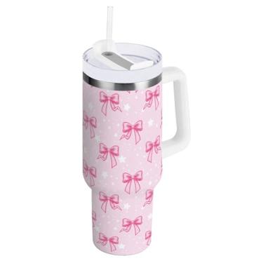 Imagem de SEHANY Lindo copo rosa de 850 g com alça, copo isolado de aço inoxidável a vácuo de parede dupla, à prova de vazamento, caneca de café isolada para viagem, cabe no suporte de copo de carro