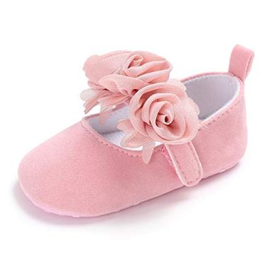 Imagem de Vestido Mary Jane para bebês meninas sapatos rasos para recém-nascido antiderrapante sola macia sapatos de caminhada 0-18 meses, rosa, 4.5-5 Infant