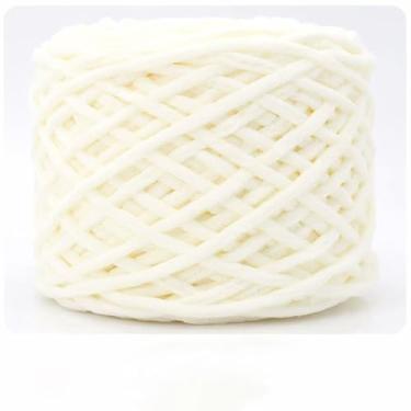 Imagem de Fio de chenille grosso para cobertores, novelo de camada única super macio para tricô, crochê e decoração de casa DIY (branco creme)