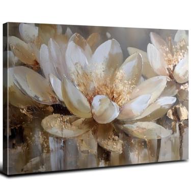 Imagem de Arte de parede de lótus branco zen imagens de flores de lótus decoração de parede vintage floral estampa em tela pôster para ioga spa meditação arte espiritual para banheiro, sala de estar, escritório