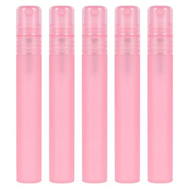 Imagem de 5 peças de atomizadores de perfume de 10 ml, recarregáveis, pequenos frascos de spray de plástico fosco para viagens, frascos spritzer vazios para cabelo, rosto e plantas (rosa)