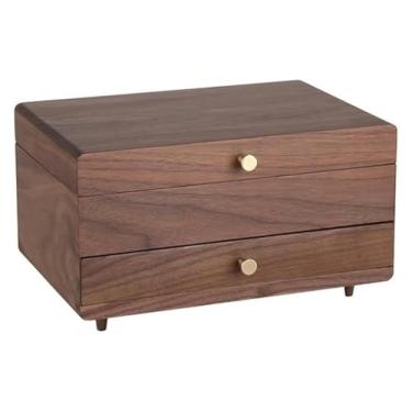 Imagem de Organizador de caixa de joias de madeira com ganchos para colar, armazenamento de anel, suporte de brinco, compartimento de pulseira - presente elegante e funcional para amantes de joias