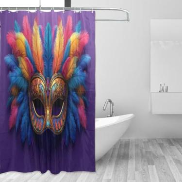 Imagem de Blueangle Cortina de chuveiro com máscara colorida Mardi Gras - Conjunto de banho de tecido impermeável com ganchos, 152 x 182 cm (69)
