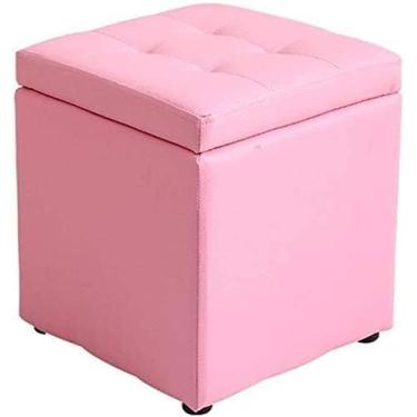 Imagem de Banqueta de pé de madeira maciça - Banco de armazenamento quadrado multifuncional, assento de couro PU, perfeito para corredor, troca de sapatos e uso na sala de estar - (Cor: vermelho nulo)