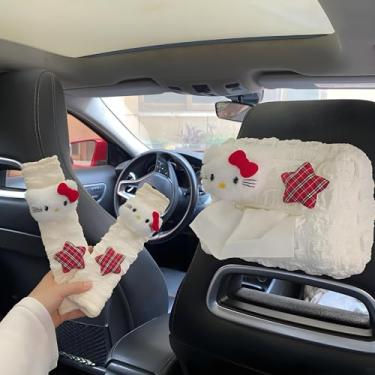 Imagem de NBHUZEHUA Lindo porta-lenços de carro e 2 peças de capa de cinto de segurança, almofadas de alça de ombro de assento para acessórios de decoração de carro