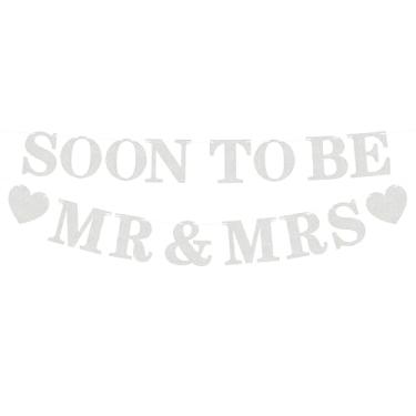 Imagem de Banner pré-amarrado Soon to Be Mr & Mrs - Decorações de chá de panela com glitter prateado para casamento, noivado ou despedida de solteira adereços de cabine de fotos