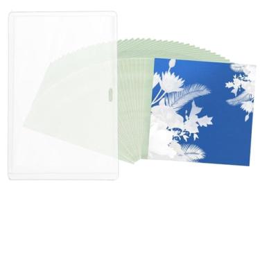 Imagem de 32 folhas de papel de impressão solar, papéis de cianótipo quadrado de 9 cm com pasta de cianotipo A6 de alta sensibilidade solar ativada por impressão natureza, kit para artesanato de arte