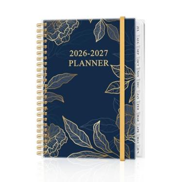 Imagem de Agenda 2026-2027 - Agenda 2026 2027 semanal e mensal de julho de 2026 a junho de 2027, agenda 2026 2027 com bolso interno, faixa elástica, 16,3 cm x 21,6 cm, folha dourada azul