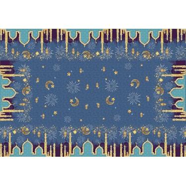 Imagem de XCHI Green Castle Toalha de Mesa Retangular Lanterna Dourada Estrelas e Luas Ramadã Mubarak Toalha de Mesa Retangular para Decoração de Festa de Jantar em Casa 152 x 213 cm