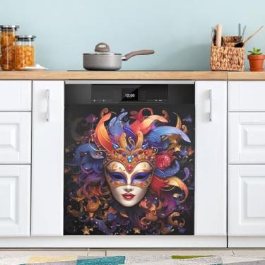 Imagem de ATTX Máscara Mardi Gras capa magnética para lava-louças | Adesivo decorativo de eletrodomésticos de 58 x 66 cm para armários domésticos e eletrodomésticos (90)