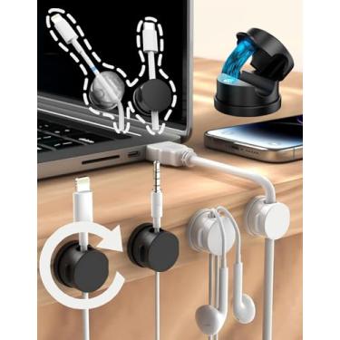 Imagem de Pacote com 8 organizadores de cabos magnéticos [1 trava] Clipes de gerenciamento de cabo de mola, clipes de gerenciamento de cabos de mesa, suporte de cabo para mesa de escritório, preto e branco