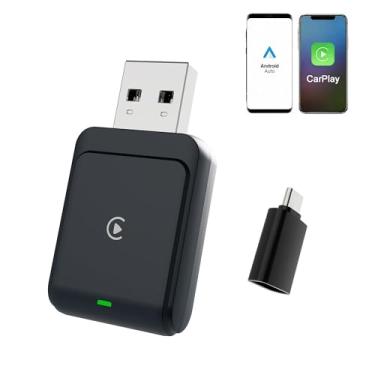 Imagem de Adaptador CarPlay e Android Auto Sem Fio 2 em 1, USB/Type-C Plug & Play, Compatível com iOS (iPhone) e Android, Converte CarPlay com Fio em Wireless, Mini Dongle Automotivo (Preto, 4173S)