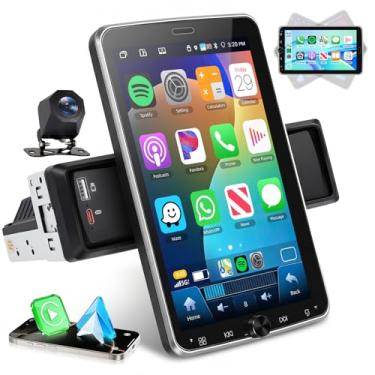 Imagem de Hodozzy Android Car Stereo Single Din com IPS destacável de 10 polegadas e tela sensível ao toque de rotação de 360°, CarPlay sem fio e Android Auto, Android 15 (4G + 64G), WiFi, mapas online/offline