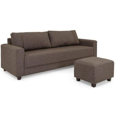 Imagem de Sofá 4 Lugares e Puff Herval Clean Linho Marrom, 230 cm