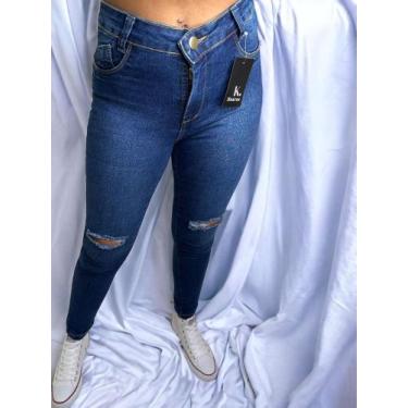 Imagem de Calça jeans Feminina Escura Skynni Cos Alto - Karfos, Jeans escura ras