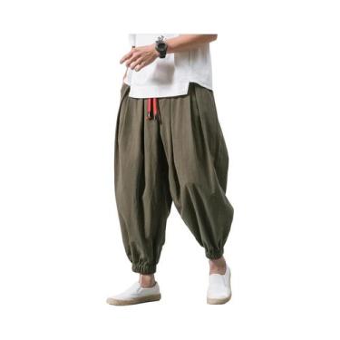 Imagem de Calças Harem Masculinas Largas De Linho Chinês, Calças De Moletom Over