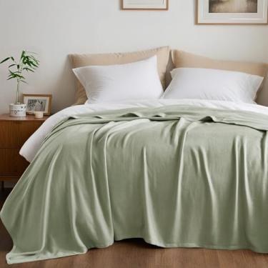 Imagem de Cobertor Queen Size, 70% raiom (derivado de bambu) e 30% algodão, tecido jacquard leve, cobertor de verão respirável e macio para cama ou sofá, 228 cm x 228 cm, verde sálvia
