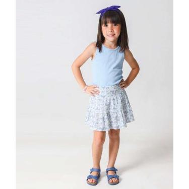 Imagem de Saia Infantil Estampa Flores Tam 4 a 10 Azul-27139 - Marisa, Azul, 4