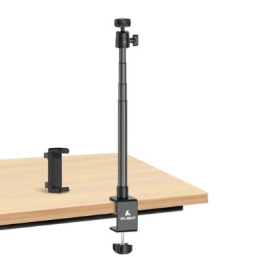 Imagem de Ailight Suporte de webcam para mesa de câmera com suporte de telefone, suporte de mesa ajustável para câmera com parafuso de 1/10.2 cm e braçadeira C para tripé para webcam Logitech Obsbot Insta360