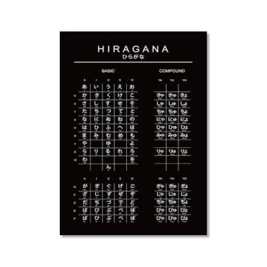 Imagem de Pôster do gráfico do alfabeto japonês Hiragana Katakana preto e branco pintura em tela educação aprender impressões escritório sala de aula decoração (SKU10,12x40,6 cm = (30 x 40 cm), sem moldura)