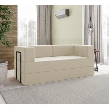 Imagem de Sofá 2 Lugares Estofado D-Plus 160 cm Monaco - VNS Concept, Linho Bege