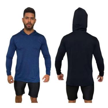 Imagem de 02 Camisa Segunda Pele Masculina UV 50+ com Capuz Térmica para Trabalh