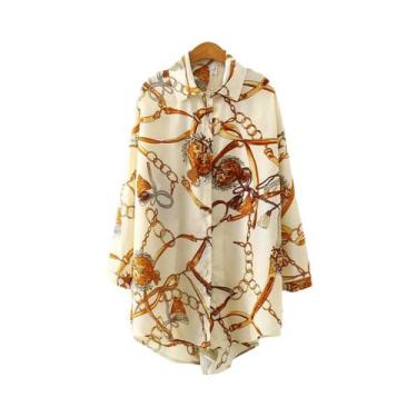 Imagem de Blusa De Chiffon Vintage plus Size Com Botões, Soltinha, Casual, Sexy,