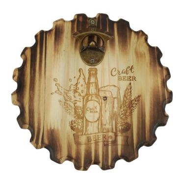 Imagem de Abridor Parede Decorado Tampinha Garrafa Madeira Beer