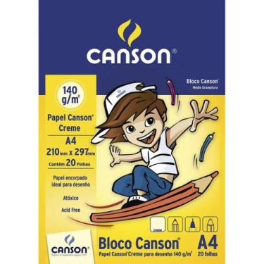 Imagem de Papel Canson bloco para desenho creme A4 140gr, 210mm x 297mm, com 20 