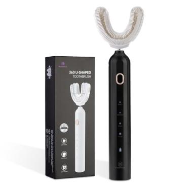 Imagem de Magentak Escova de dentes ultrassônica em forma de U para adultos, escova de dentes elétrica para clareamento dental, automática de 360 graus com IPX7 à prova d'água, 4 modos de limpeza (preto)