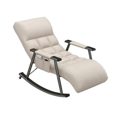 Imagem de Cadeira de balanço de berçário com tecido de patchwork, cadeira reclinável, apoio para os pés ajustável e almofada - design branco arroz confortável para bebês e uso doméstico