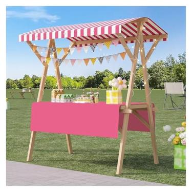 Imagem de Carrinho de comida de rua portátil de madeira - Suporte dobrável de exibição de mercado para eventos ao ar livre, carrinho de mão de fornecedor de alimentos, barraca de comida móvel (estilo 12, 120 x