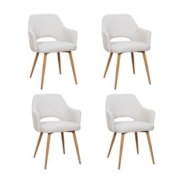 Imagem de Kit 4 Cadeiras De Jantar Dakota Estrutura Aço Carbono Laminado Natural Com Estofado Linho Cru