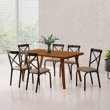 Imagem de Mesa De Jantar Millena 160cm Em Madeira Maciça Estilo Contemporâneo Castanho