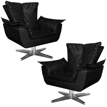 Imagem de Kit 2 Poltronas Decorativas Base Giratória Cromada Charger Pu Preto G19 - Gran Belo