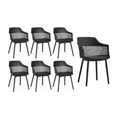 Imagem de Kit 7 Cadeira Marcela Montreal Em Polipropileno Assento Estofado Preto