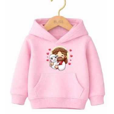 Imagem de Moletom Canguru Infantil Estampa Jesus Ovelhinha Coração 1024 Moda Inf