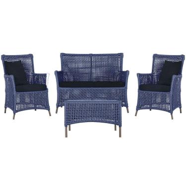 Imagem de Jogo Sofá 2 Poltronas E Mesa Igapó Marrom E12 Trama Original Azul