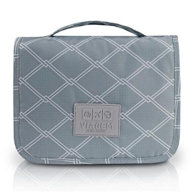 Imagem de Necessaire Com Gancho Para Viagem Estampa Listrada Jacki Design Cinza