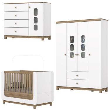 Imagem de Quarto Infantil 3 Pecas Berco Mini Cama Aconchego Branco Jequitiba  Henn