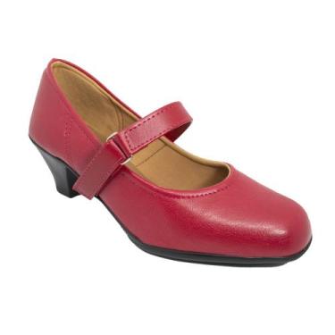 Imagem de Sapato Boneca Fechado Salto Baixo Confort Vermelho - Parishoes, 35