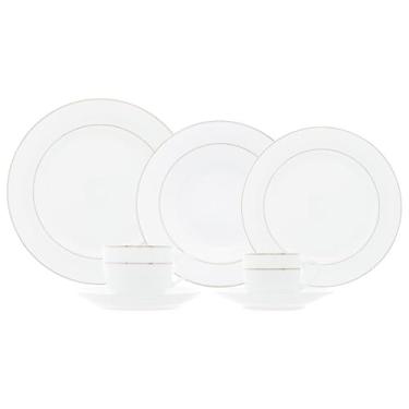 Imagem de WOLFF - Aparelho de Jantar 42 Peças de Porcelana com Borda Prateada Mônaco Branco