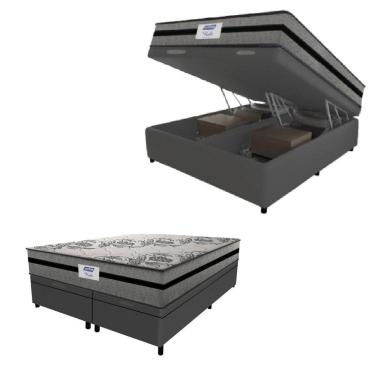 Imagem de Cama Box Baú Casal Queen Colchão Gazin Com Molas Ensacadas Rubi 158x198x73cm Suede Cinza/Preto