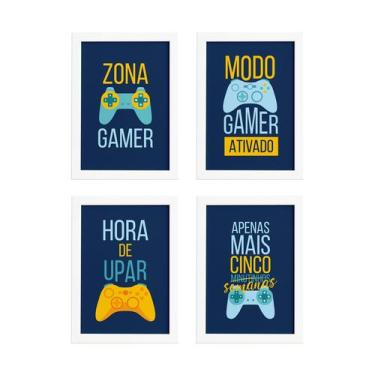 Imagem de Quadros Decorativos Gamer Português Kit 4un Branco 33x43cm - Quartinho