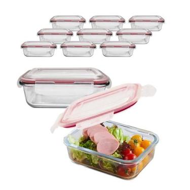 Imagem de Kit 10 Pote De Vidro C/ Tampa Hermética Marmita Fit Colorido Trava 104