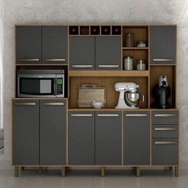 Imagem de Armário de Cozinha 11 Portas 2 Gavetas Petra Valdemóveis Cinamomo/Grafite