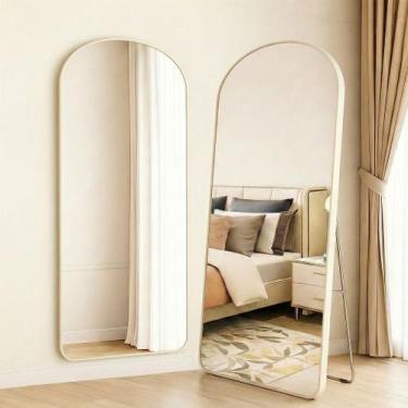 Imagem de Espelho Oval 170x70 com Base Reta  Corpo Inteiro, Moldura de Alumínio,